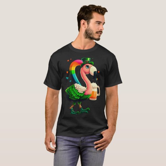 Leprechaun Flamingo Beer Irish Flamingo St Patrick Tシャツ (正面フル)