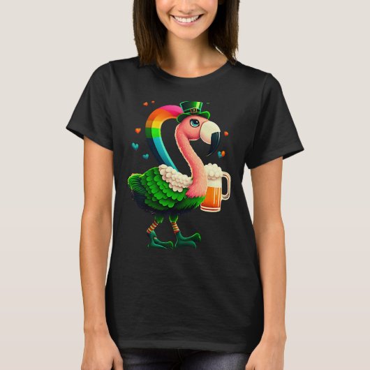 Leprechaun Flamingo Beer Irish Flamingo St Patrick Tシャツ (正面)
