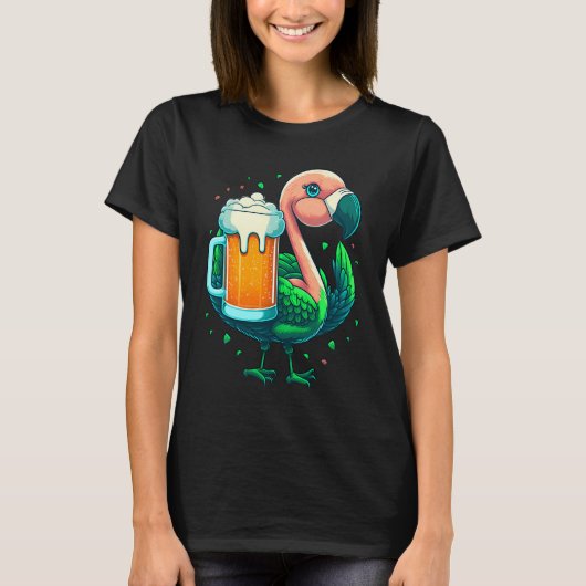 Leprechaun Flamingo Beer Irish Flamingo St Patrick Tシャツ (正面)
