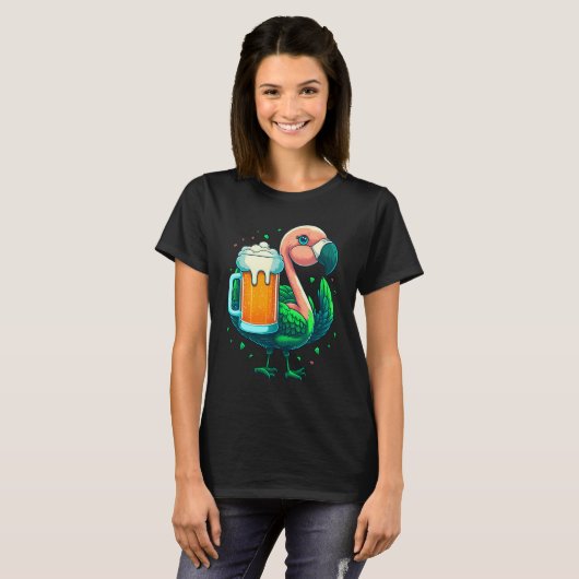 Leprechaun Flamingo Beer Irish Flamingo St Patrick Tシャツ (正面フル)