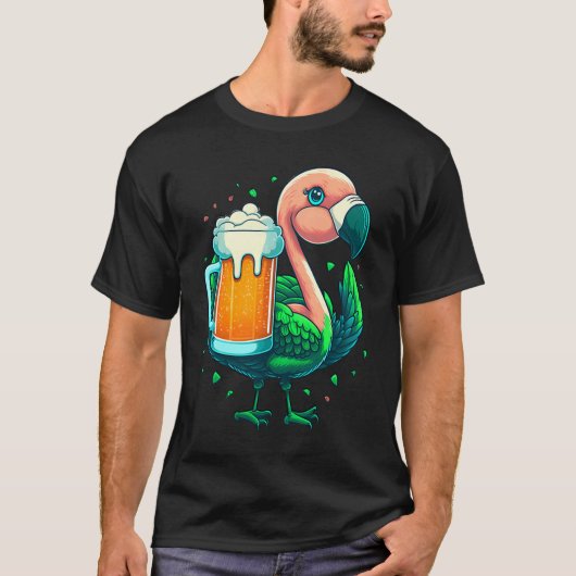 Leprechaun Flamingo Beer Irish Flamingo St Patrick Tシャツ (正面)