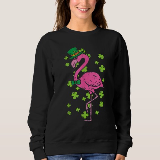 Leprechaun Flamingo Shamrock St Patricks Day Anima スウェットシャツ (正面)