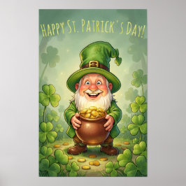 Leprechaun Gnome Happy St. Patrick's Day Shamrock ポスター