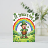 Leprechaun Gnome St. Patrick's Day Shamrock ポストカード (スタンド正面)