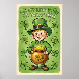 Leprechaun Gnome St. Patrick's Day Shamrock Poster ポスター