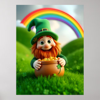 Leprechaun Gnome St. Patrick's Day Shamrock Poster ポスター