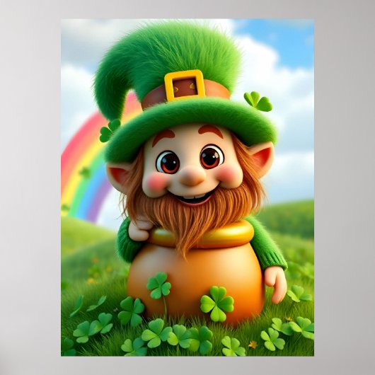 Leprechaun Gnome St. Patrick's Day Shamrock Poster ポスター (正面)