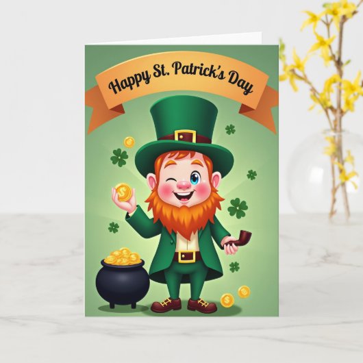 Leprechaun Gold Coins Scene Card カード (黄色い花)