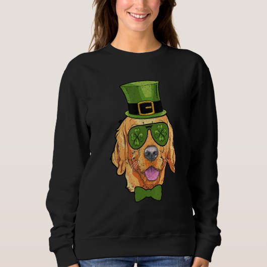 Leprechaun Golden Retriever Clover St Patricks Day スウェットシャツ (正面)