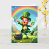 Leprechaun Good Luck Illustration Card カード (黄色い花)