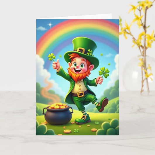 Leprechaun Good Luck Illustration Card カード (黄色い花)