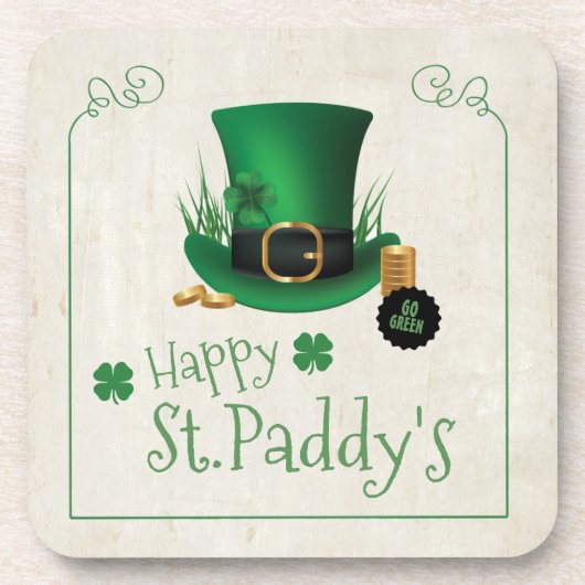 Leprechaun Hat Happy St. Paddy's ID636 コースター (正面)