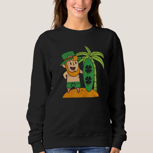 Leprechaun Hawaiian Surfing St Patricks Day Hawaii スウェットシャツ (正面)