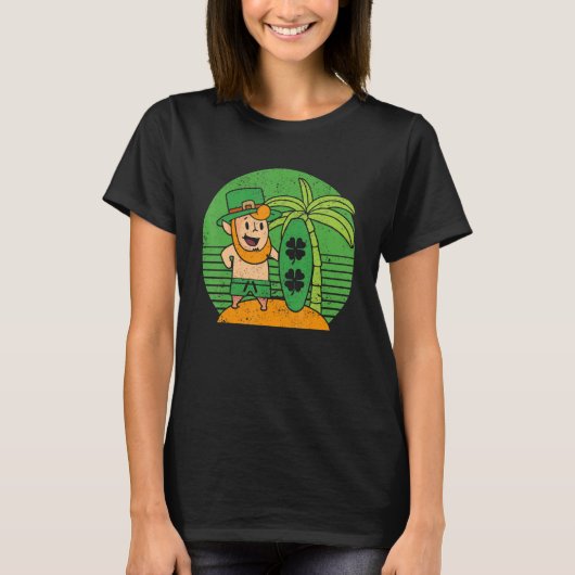 Leprechaun Hawaiian Surfing St Patricks Day Hawaii Tシャツ (正面)
