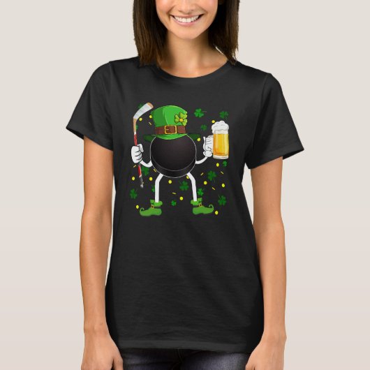 Leprechaun Hockey Puck Stick & Glass Of Beer St Pa Tシャツ (正面)