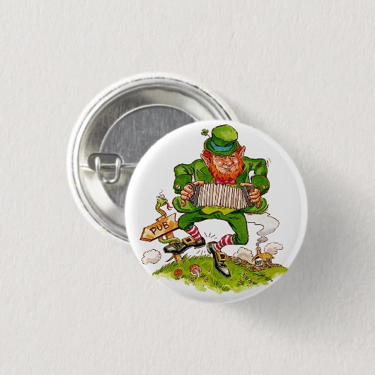 Leprechaun in Green, Happy Saint Patrick's Day 缶バッジ (正面&裏面)