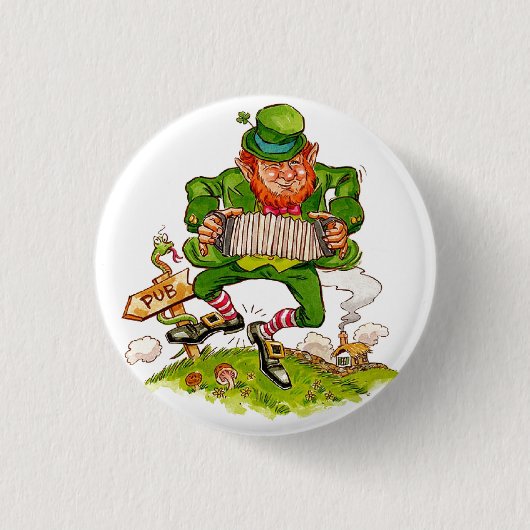 Leprechaun in Green, Happy Saint Patrick's Day 缶バッジ (正面)