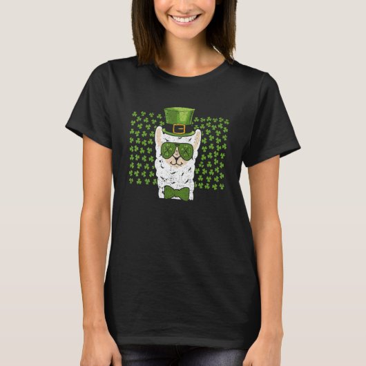 Leprechaun Llama Head Alpaca St Patricks Day Anima Tシャツ (正面)
