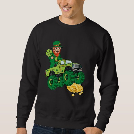 Leprechaun Monster Truck Shamrock St Patrick Day B スウェットシャツ (正面)
