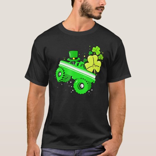 Leprechaun Monster Truck Shamrock St Patrick Day B Tシャツ (正面)