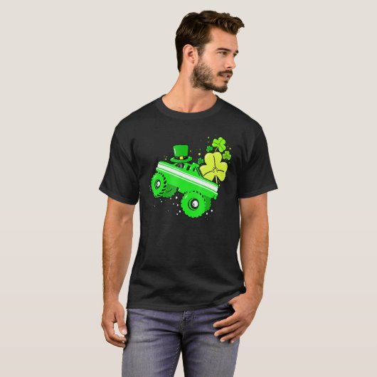 Leprechaun Monster Truck Shamrock St Patrick Day B Tシャツ (正面フル)