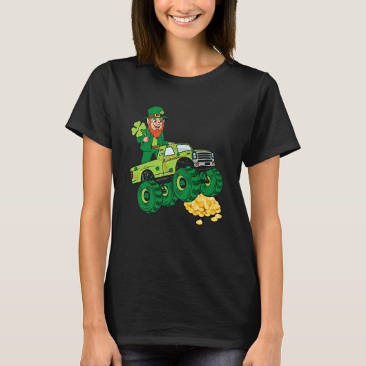 Leprechaun Monster Truck Shamrock St Patrick Day B Tシャツ (正面)