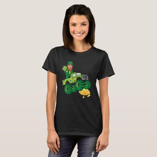 Leprechaun Monster Truck Shamrock St Patrick Day B Tシャツ (正面フル)