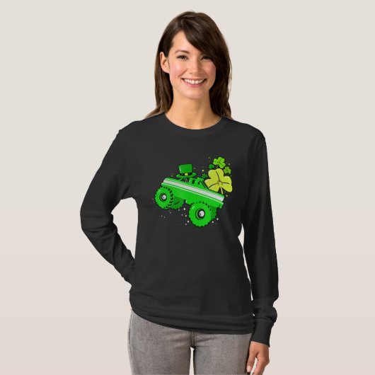 Leprechaun Monster Truck Shamrock St Patrick Day B Tシャツ (正面フル)