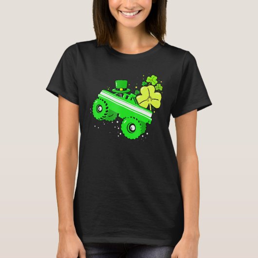 Leprechaun Monster Truck Shamrock St Patrick Day B Tシャツ (正面)