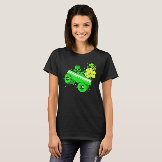 Leprechaun Monster Truck Shamrock St Patrick Day B Tシャツ (正面フル)