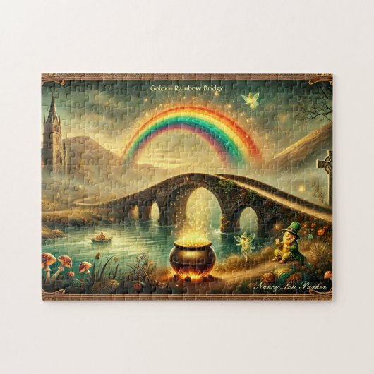 Leprechaun Rainbow Bridge Vintage Irish Scene ジグソーパズル (横)