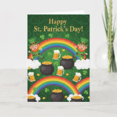 Leprechaun Rainbow Gold Pot Green Cartoon カード (正面)