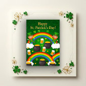 Leprechaun Rainbow Gold Pot Green Cartoon カード