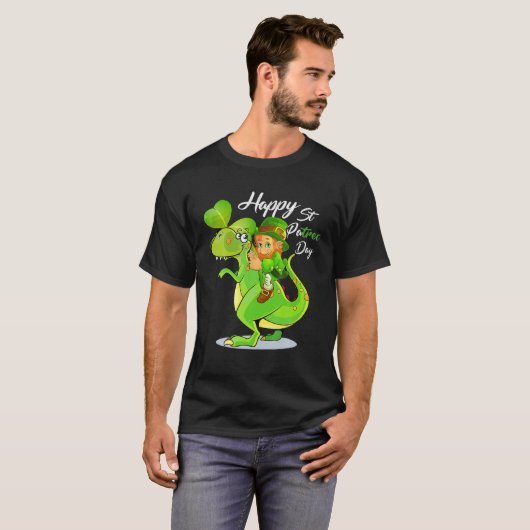 Leprechaun Riding Trex St Patrick's Day Dinosaur G Tシャツ (正面フル)