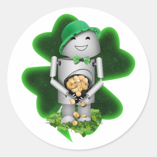 Leprechaun Robot St. Patrick's Day ラウンドシール (正面)