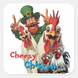"Leprechaun Selfie" Chessy Chicken Selfies スクエアシール