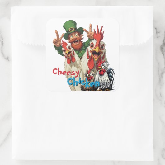 "Leprechaun Selfie" Chessy Chicken Selfies スクエアシール (バッグ)