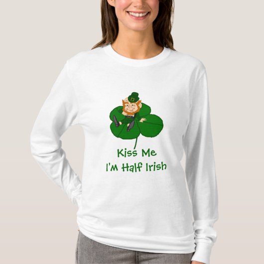 Leprechaun Shamrock -キス私はハーフ・アイルランド人 Tシャツ (正面)