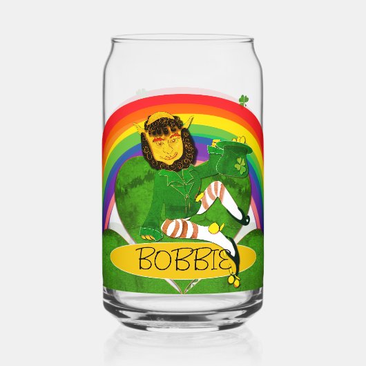 Leprechaun Shamrock Nameボタン ガラス缶 (正面)