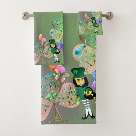 Leprechaun Shamrocks "Happy St. Patrick's" バスタオルセット (インサイチュ)