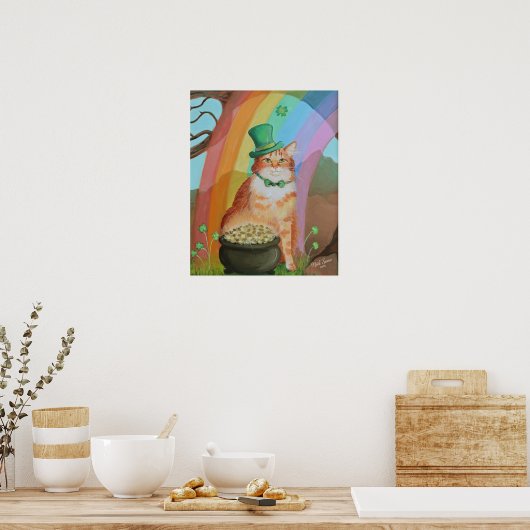 Leprechaun St. Patrick’s Day Tabby Cat Wall Art ポスター (キッチン)