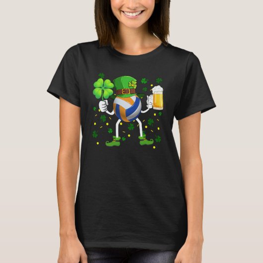 Leprechaun Volleyball Ball Beer Glass Shamrock Pat Tシャツ (正面)