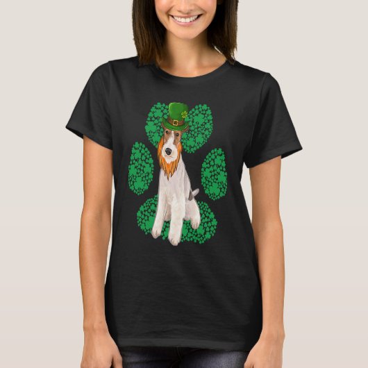 Leprechaun Wire Fox Terrier St Patricks Day Shamro Tシャツ (正面)