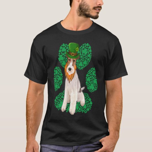 Leprechaun Wire Fox Terrier St Patricks Day Shamro Tシャツ (正面)