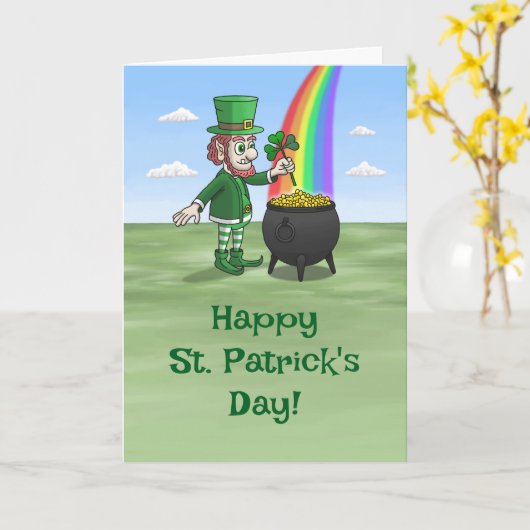 Leprechauns Happy St. Patrick's Day  カード (黄色い花)