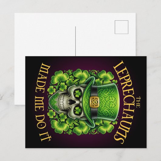 Leprechauns Made Me Do It Skull Shamrock Saint Pat ポストカード (正面/裏面)