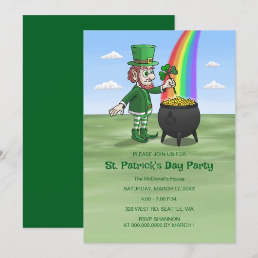 Leprechauns St. Patrick's day party 招待状 (正面/裏面)