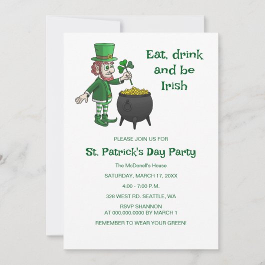 Leprechauns St. Patrick's day party 招待状 (正面)