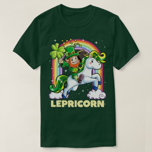 Lepricorn Leprechaun Riding UnicornSt patricks・ダ Tシャツ (デザイン正面)