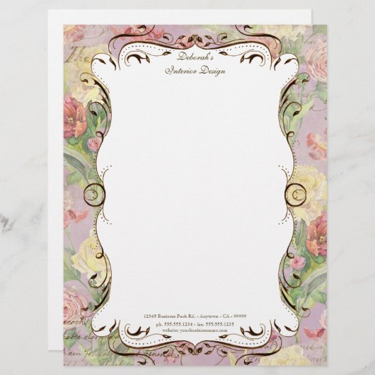 Lesのフルーアのシャクヤクのばら色のチューリップの花柄の文房具 レターヘッド (正面/裏面)